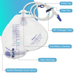 Urinary Drainage Bag with Anti-Reflux Chamber, Urine 2000 mL…
