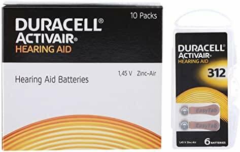 Size 312 DURACELL, 60 EasyTab Hearing Aid Batteries. 60 Batteries. Exp 2028