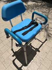 Blue Transfer Bench w/ Backrest & Armrests, Totally Adjustable, 300 lb Cap