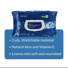 2 McKesson Disposable Wipe Incontinence Washcloth with Aloe and Vitamin E 100 CT