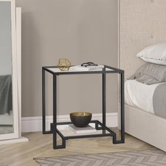 Gifttrove 2 Tier Rectangular Side Table Black End Table Glass Top Modern Metal