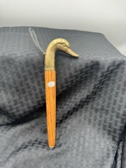 Vintage Brass Duck Mallard Head Wood Cane Walking Stick Top