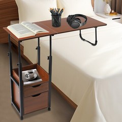 Overbed Table w/ Wheels, Movable Bedside Table, Height Adjustable Over Bed Desk