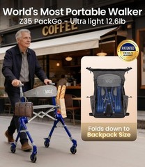 Z35 PackGo Foldable Lightweight Rollator Walker Blue Magnesium Alloy Frame