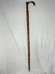 Handcrafted Wooden Walking Cane Stick Bronze Floral Handle Black/Brown Cane