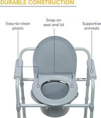 Folding Bed Side Commode Portable Toilet Seat Bucket Container Adult Potty Aid
