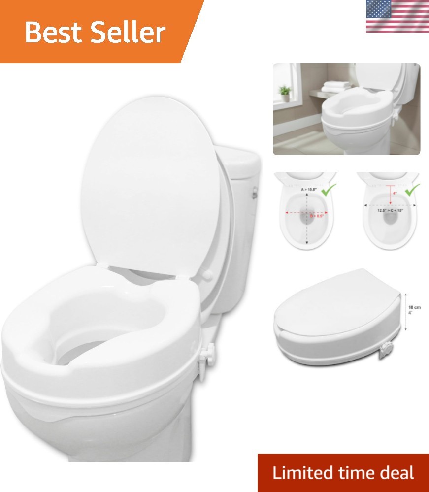Raised Toilet Seat with Lid for Elderly 4″ High, Fits Round and Elongated up …