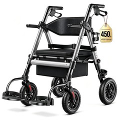Walkers for Seniors 2 in 1 Wheelchair Combo, 450 lb Foldable Rollator Transpo…