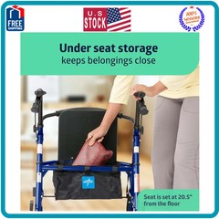 Medline Lightweight Aluminum Rollator Folding Walker 6 Inch Wheels 250lb Blue