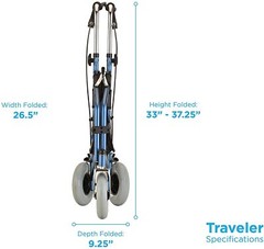 NOVA Traveler 3-Wheel Rollator Walker, All Terrain 8” Wheels w/ Bag/Basket/Tray