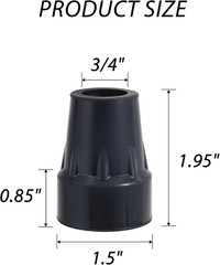 3/4 Inch Cane Tips Replacement Heavy Duty Rubber Tips Black 4 Pack Fits Aluminum
