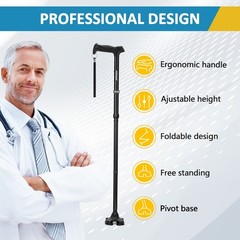 Rehand Adjustable Folding Walking Cane with T-Grip, Lightweight and Collapsible