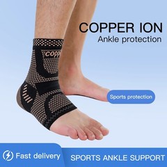Copper Ankle Support Compression Strap Achilles Tendon Brace Sprain Sports