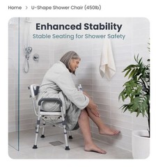 Shower Chair U-Shape Seat (450lb) Dark Blue Heavy Duty – Padded Armrests & Back