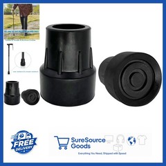 Black Cane Tips Replacement 1 Inch Natural Rubber Metal Reinforced Pack of 2