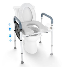 KFFKFF Raised Toilet Seat Adjustable Height 350lb Cushioned Aluminum
