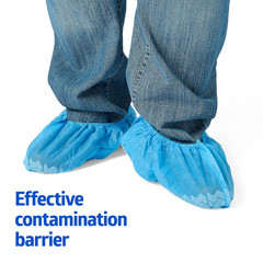 Spunbond Polypropylene Nonskid Shoe Covers, Blue, Regular/Large, Serged Seam, Bo
