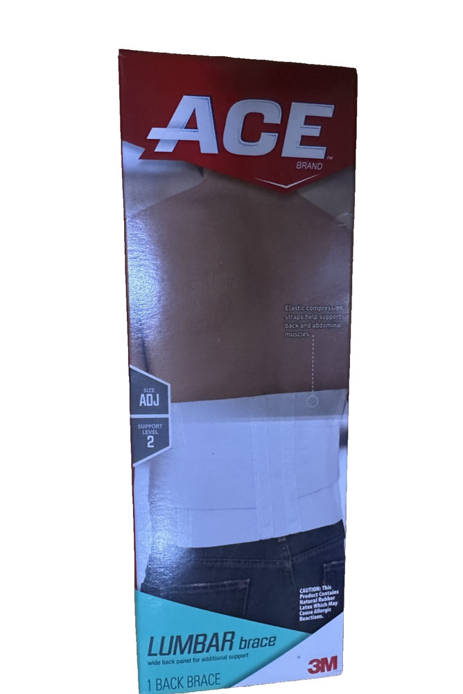 NEW! 3M ACE Unisex Lumbar Support With 6 Rigid Stay Size ADJ Color White 208604