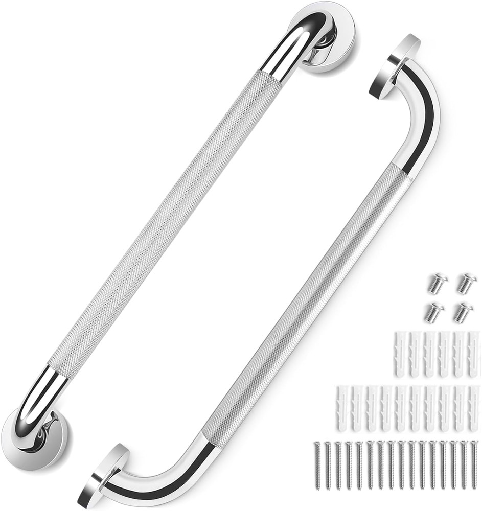 2 Pack 16″ Knurled Anti-Slip Grab Bars for Shower Bathroom Elderly Handicap