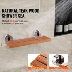Folding Teak Shower Seat 20in 440lbs Wall Mount