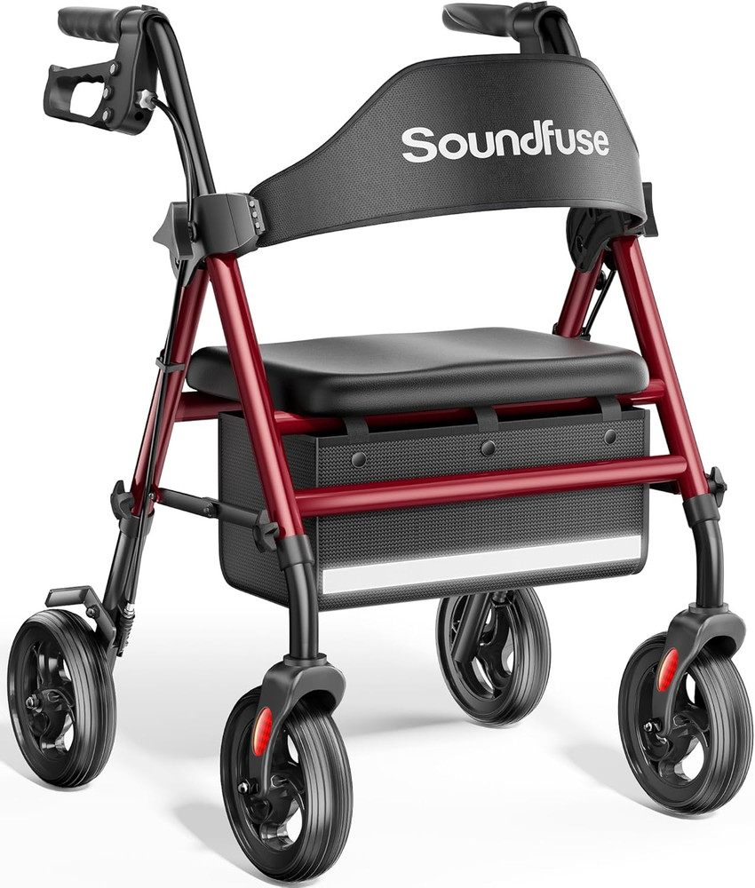 Rollator Walkers with Seat for Seniors, Foldable 8″ Big Wheels All Terrain Rolli