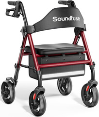 Rollator Walkers with Seat for Seniors, Foldable 8″ Big Wheels All Terrain Rolli