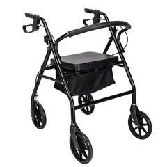 Black Steel Mobility Walker With Wheels For Adult Elderly Walking Assistance