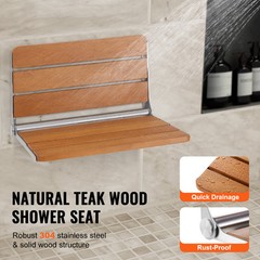 Folding Teak Shower Seat 20.9“ x 16“ Wall Mounted Shower Bench 500 lbs