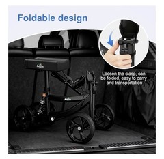 AOJIN All Terrain Knee Scooter Walker Foldable 300lb Capacity w/ Bag Black