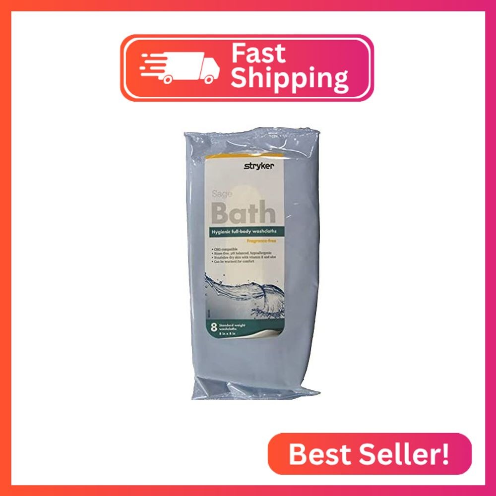 Sage Impreva Bath Cleansing Washcloths – 1 package, 8 cloths – Rinse Free Dispos