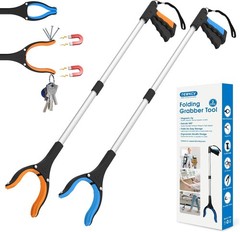34″ Heavy-Duty Grabber Reacher Tool 2-Pack: Foldable with 360° Rotating Head
