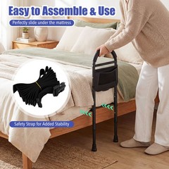 Height Adjustable Bed Rails for Elderly Safety w/Non-slip Handle Storage Pocket