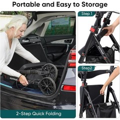 Steppliot Rollator Walker for Seniors Adults with Seat Backrest Black Max 500 Lb