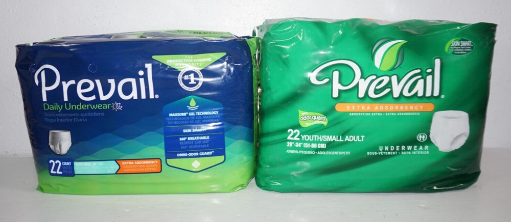 44 Count Prevail Underwear Briefs Youth Small Adult Incontinence 20″-34″ Waist