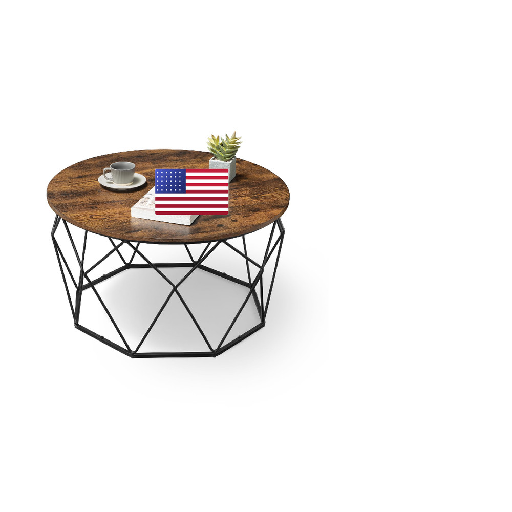 Vasagle Round Coffee Table For Living Room Cage Cocktail Table Steel Frame 31.5