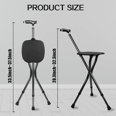 Portable Folding Walking Stick with Seat – 440 lbs Capacity & Adjustable Height