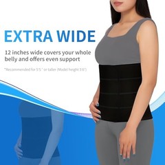 Abdominal Binder Pot urgery for Men and Women, 12″ 45″-60″ (L) Black – 4 Panel