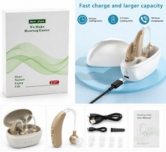 Digital Rechargeable BTE Hearing Aids Volume Control Beige w/ Charging Case
