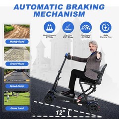 4-Wheel Remote Control Foldable Electric Mobility Scooter for Senior 10Mile 4Mph