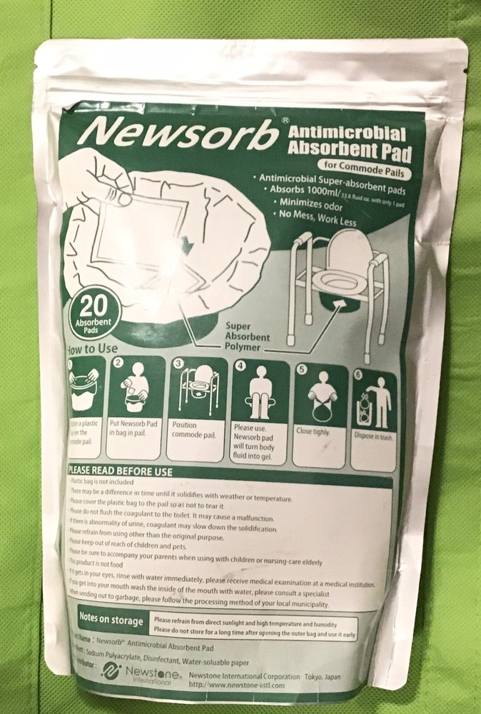 Newstone Super-Absorbent Antimicrobial Soluble Sachets(20) For Commode Pails New