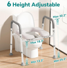 Soundfuse Raised Toilet Seat w/ Handles Adjustable 400lb Padded