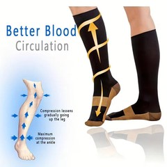 (6 Pairs) Copper Compression Socks 20-30mmHg Graduated Support Mens Womens S-XXL