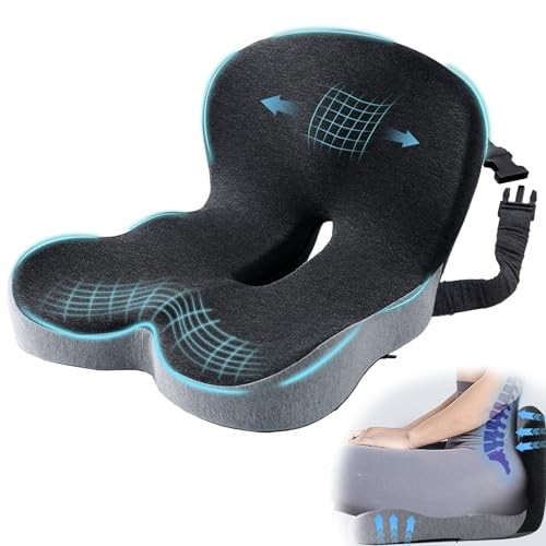Ergonomic Seat Cushion with Adjustable Strap, Memory Foam Dark Gray+light Gray