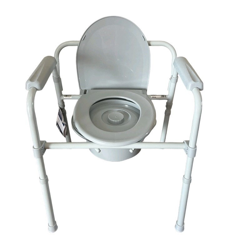 Foldable Bedside Commode Chair, Adjustable Height 16.5-22.5in, Lid, Bucket, Gray