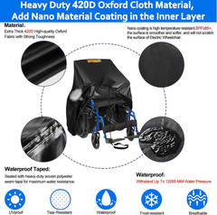 420D Heavy Duty Wheelchair Cover Waterproof, Electric Wheelchair Rain Cover with