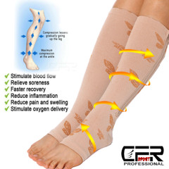 Copper Open Toe Compression Socks Zipper Leg Calf Ankle Support Men Women Foot