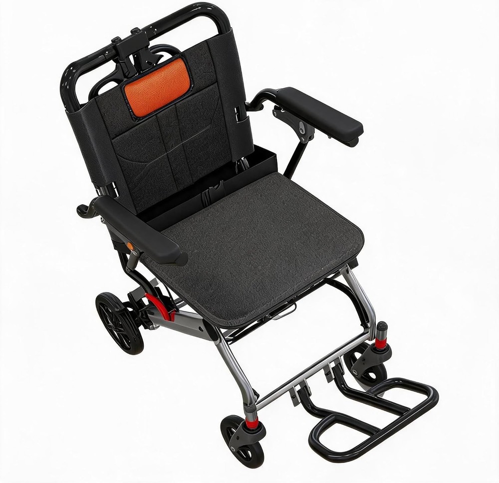 Ultra-Lightweight Wide Seat Transport Wheelchair Dual Locking Handbrakes 25 Lbs