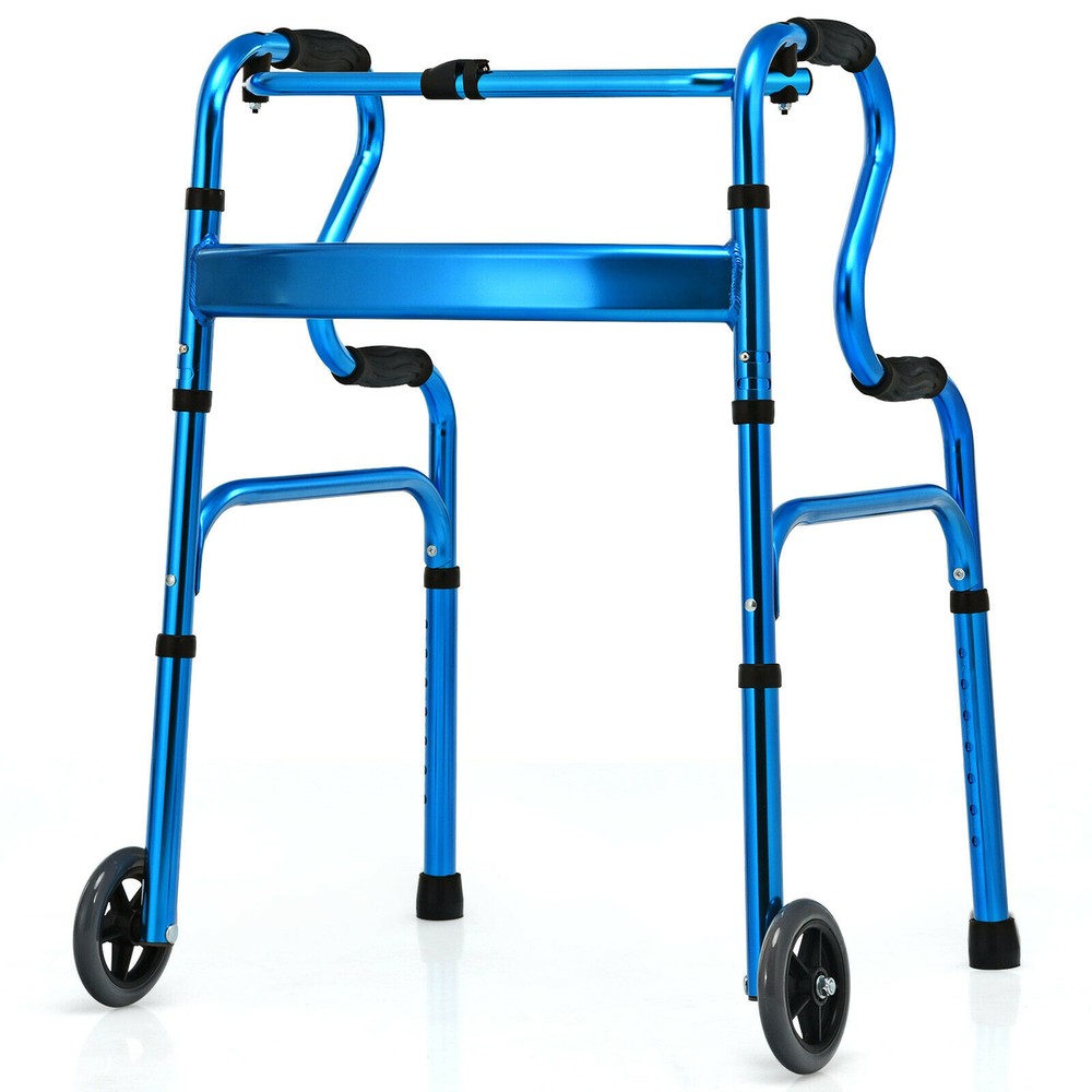 Heavy-Duty Folding 3 in 1 Stand-Assist Walker Aluminum Alloy W/ Wheel Blue