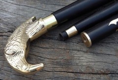 vintage chrome silver elephant head handle black wooden walking stick designer