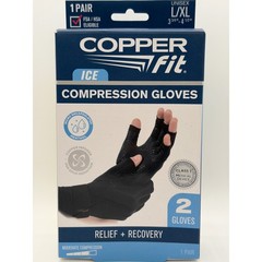 Copper Fit Ice Menthol Infused Compression Gloves Black L/XL 1 Pair Unisex. 1B